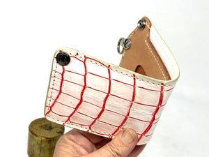 5G Bifold Leather Chain Wallet - White/Red Alligator