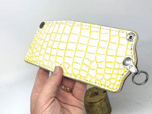 5G Bifold Leather Chain Wallet - White/Yellow Alligator