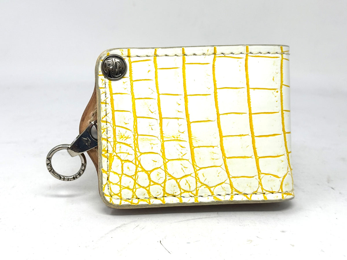5G Bifold Leather Chain Wallet - White/Yellow Alligator