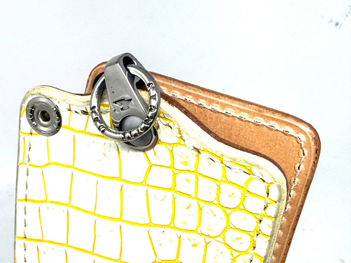 5G Bifold Leather Chain Wallet - White/Yellow Alligator