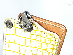 5G Bifold Leather Chain Wallet - White/Yellow Alligator