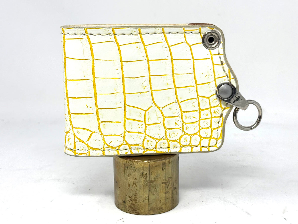 5G Bifold Leather Chain Wallet - White/Yellow Alligator