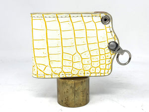 5G Bifold Leather Chain Wallet - White/Yellow Alligator