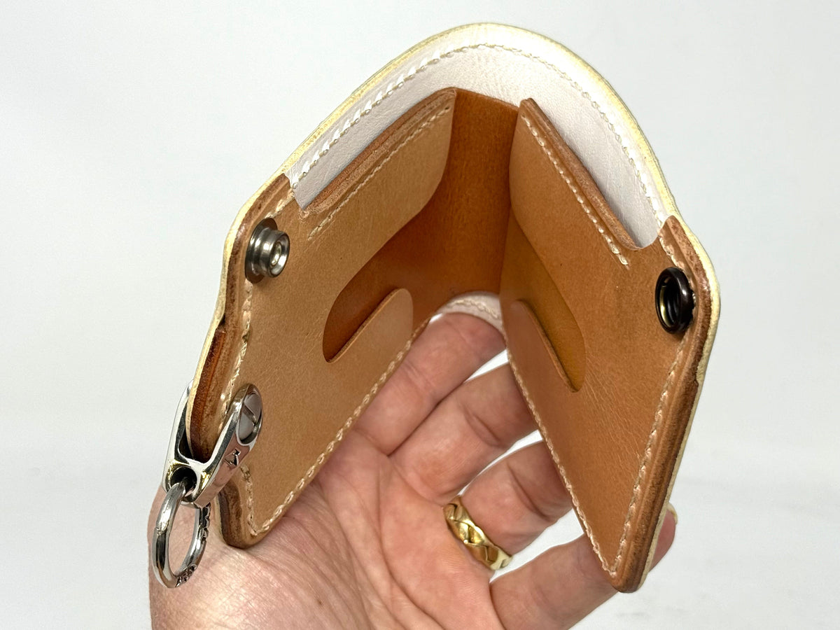 5G Bifold Leather Chain Wallet - White/Yellow Alligator