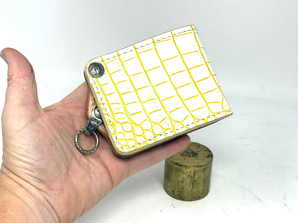 5G Bifold Leather Chain Wallet - White/Yellow Alligator