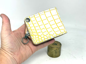 5G Bifold Leather Chain Wallet - White/Yellow Alligator