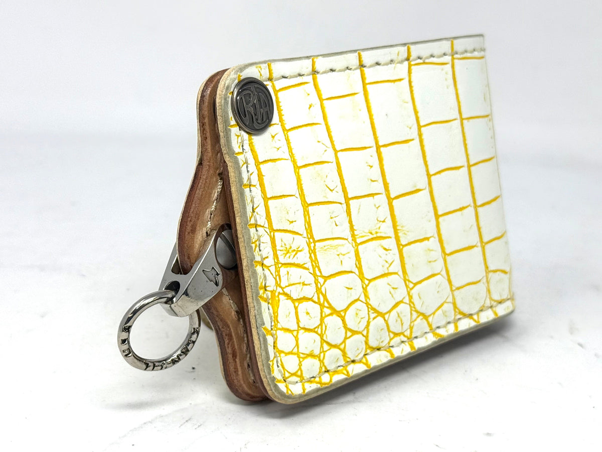 5G Bifold Leather Chain Wallet - White/Yellow Alligator