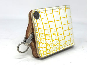 5G Bifold Leather Chain Wallet - White/Yellow Alligator