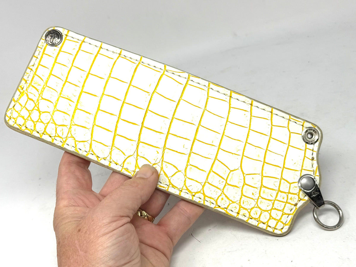 5G Bifold Leather Chain Wallet - White/Yellow Alligator