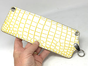 5G Bifold Leather Chain Wallet - White/Yellow Alligator