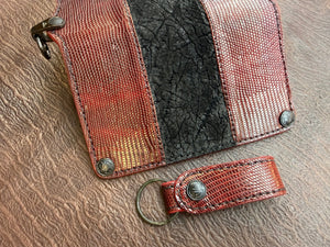 5G Long Biker Chain Wallet - Black Hippo X BloodRed Lizard - Anvil Customs