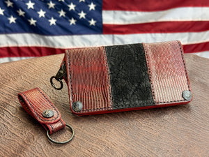 5G Long Biker Chain Wallet - Black Hippo X BloodRed Lizard - Anvil Customs