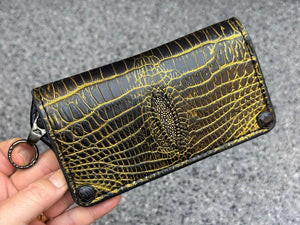 5G Long Biker Chain Wallet - Black/Gold Alligator Cloaca