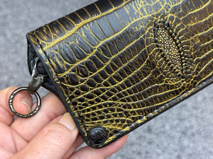 5G Long Biker Chain Wallet - Black/Gold Alligator Cloaca