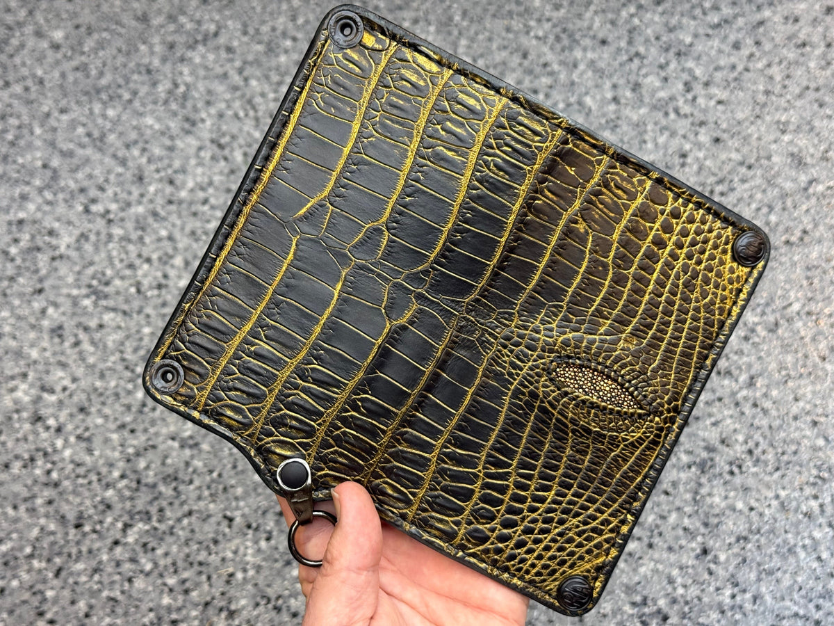5G Long Biker Chain Wallet - Black/Gold Alligator Cloaca