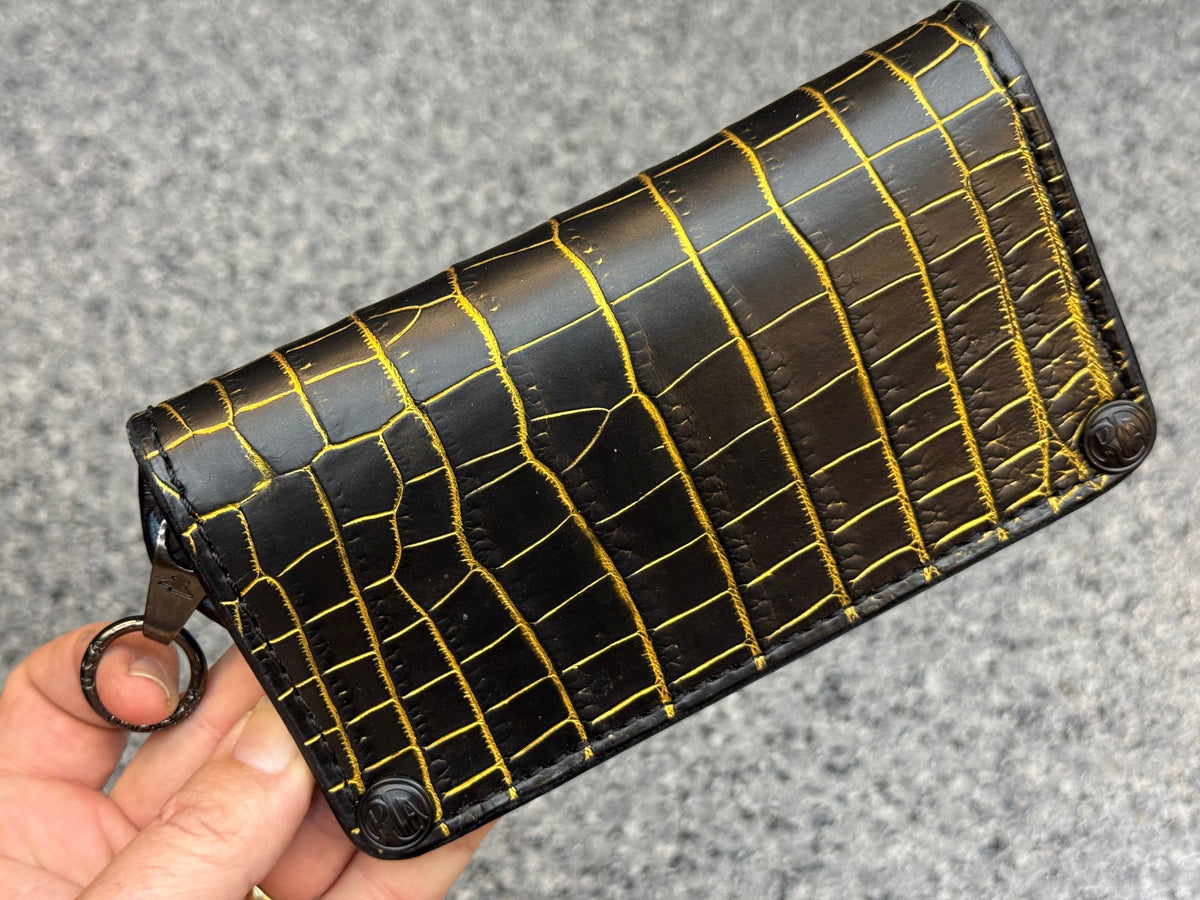 5G Long Biker Chain Wallet - Black/Gold Alligator