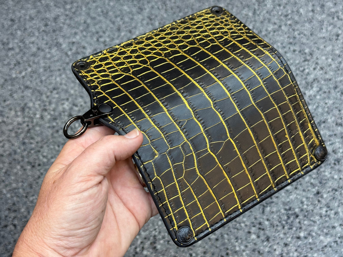 5G Long Biker Chain Wallet - Black/Gold Alligator