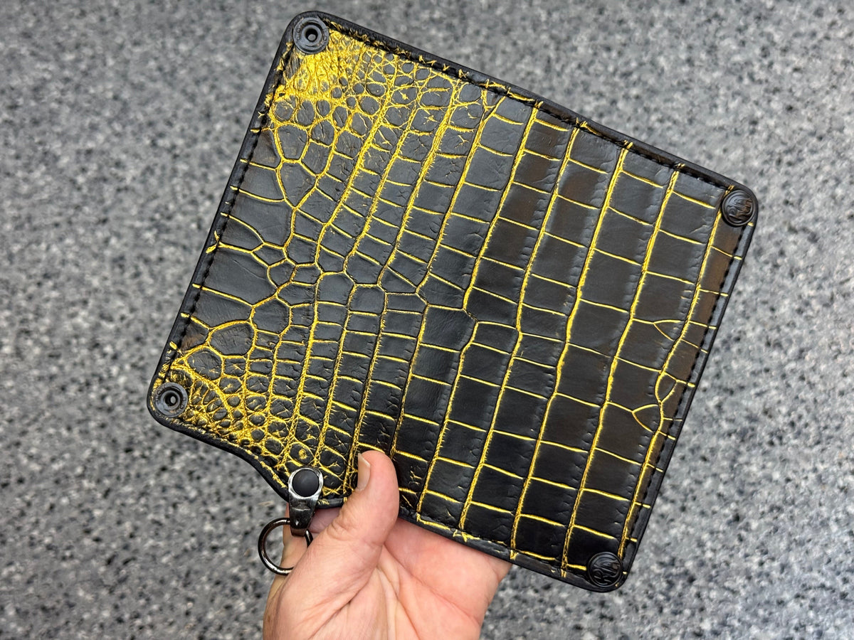 5G Long Biker Chain Wallet - Black/Gold Alligator