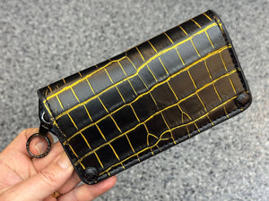 5G Long Biker Chain Wallet - Black/Gold Alligator