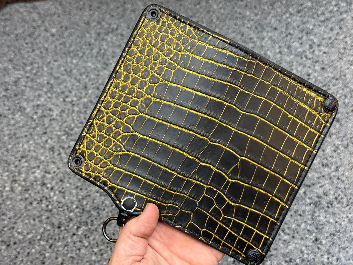 5G Long Biker Chain Wallet - Black/Gold Alligator