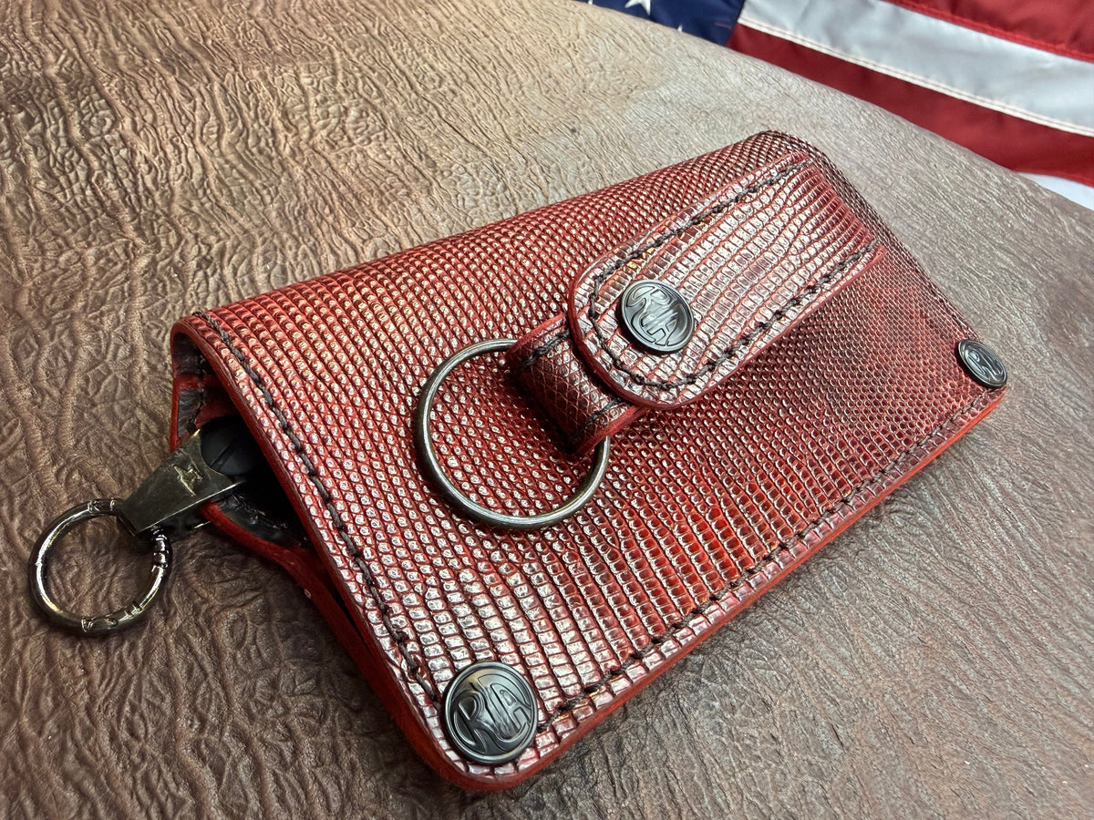 5G Long Biker Chain Wallet - BloodRed Lizard - Anvil Customs