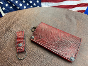 5G Long Biker Chain Wallet - BloodRed Lizard - Anvil Customs