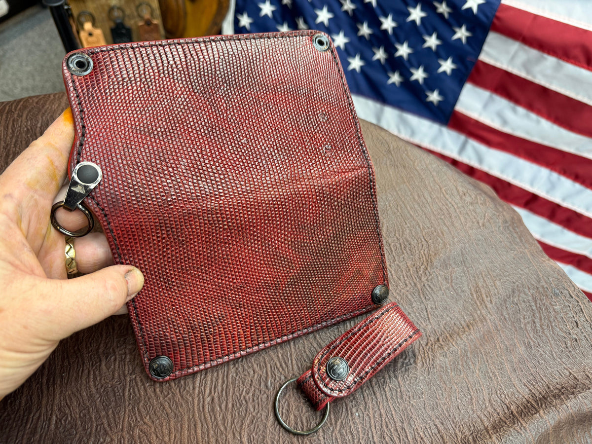5G Long Biker Chain Wallet - BloodRed Lizard - Anvil Customs