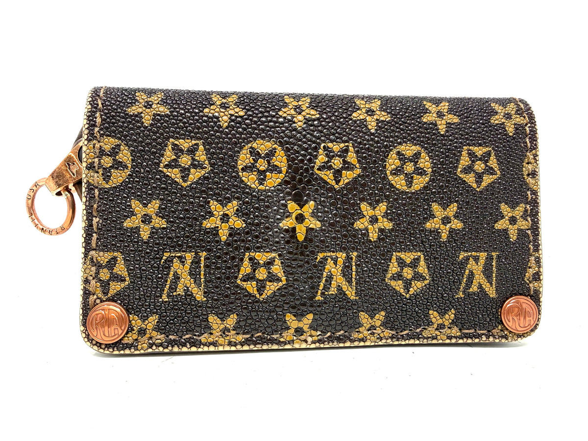 5G Long Biker Chain Wallet - Brown/Gold Designer Stingray - Anvil Customs