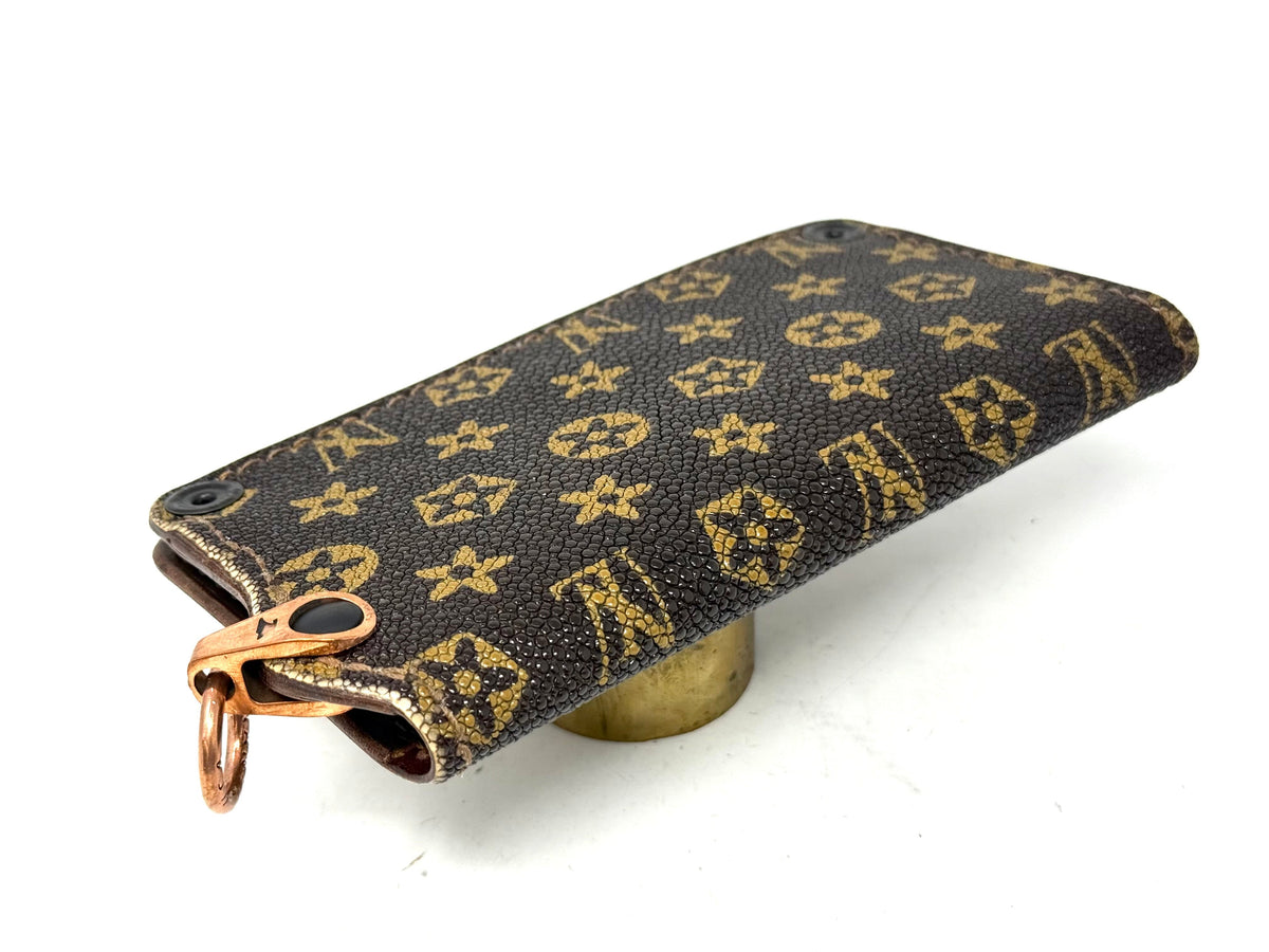 5G Long Biker Chain Wallet - Brown/Gold Designer Stingray - Anvil Customs