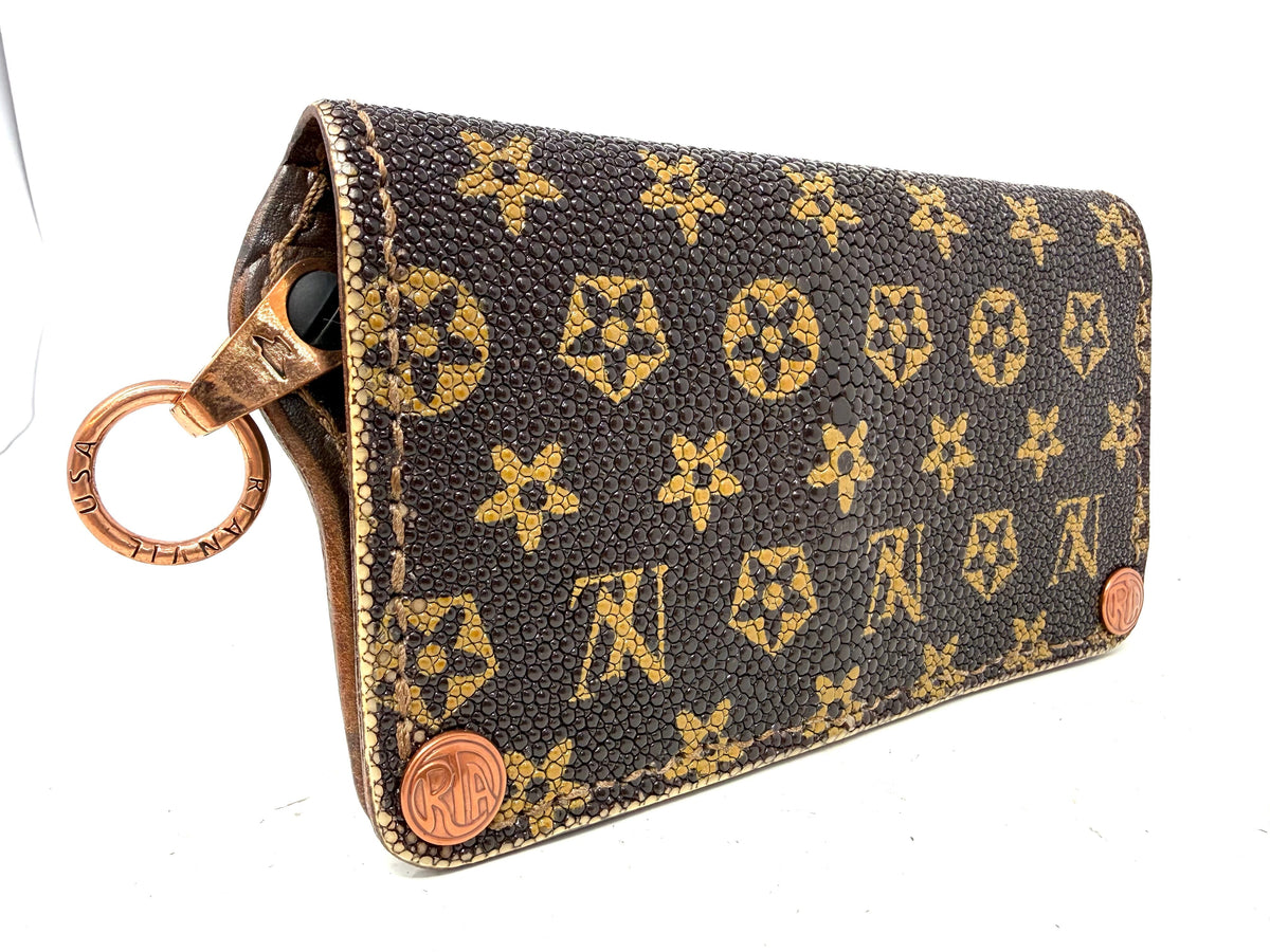 5G Long Biker Chain Wallet - Brown/Gold Designer Stingray - Anvil Customs