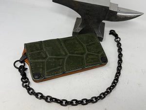 5G Long Biker Chain Wallet - Forrest Green Nubuck Alligator 2