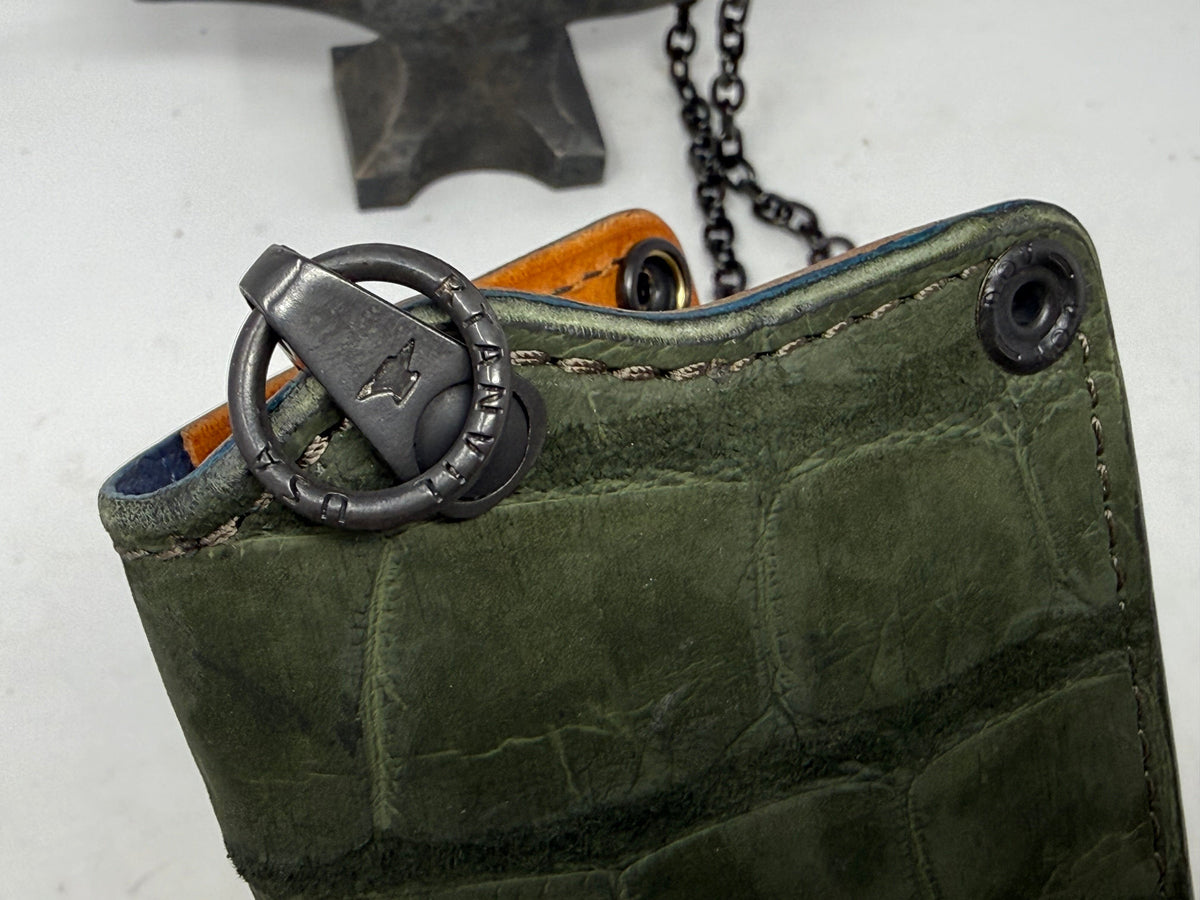 5G Long Biker Chain Wallet - Forrest Green Nubuck Alligator 2