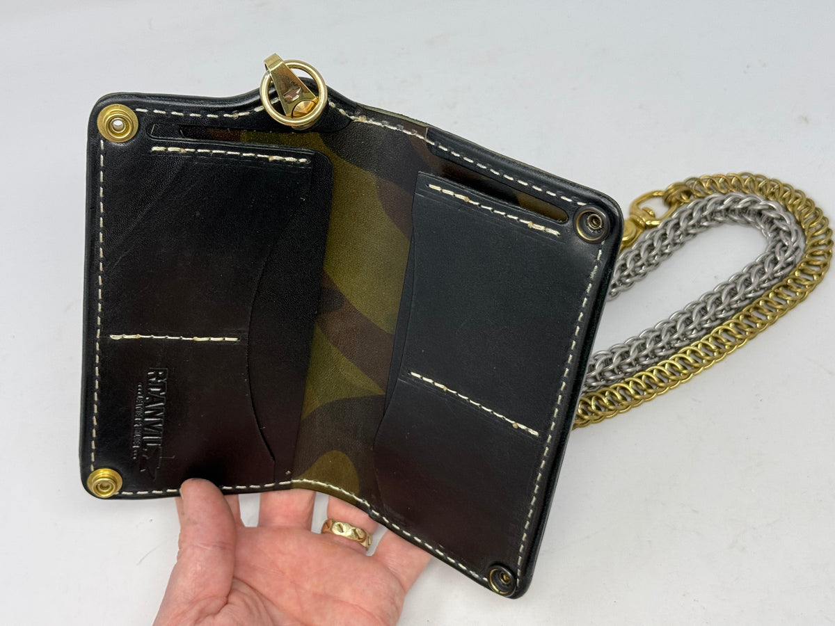 5G Long Biker Chain Wallet - Forrest Green Nubuck Alligator 3