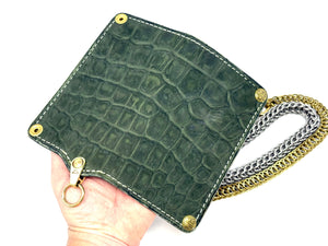5G Long Biker Chain Wallet - Forrest Green Nubuck Alligator 3