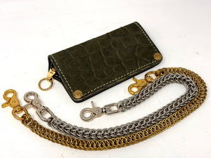 5G Long Biker Chain Wallet - Forrest Green Nubuck Alligator 3
