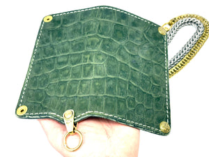 5G Long Biker Chain Wallet - Forrest Green Nubuck Alligator 3