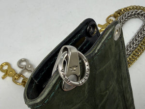 5G Long Biker Chain Wallet - Forrest Green Nubuck Alligator 4