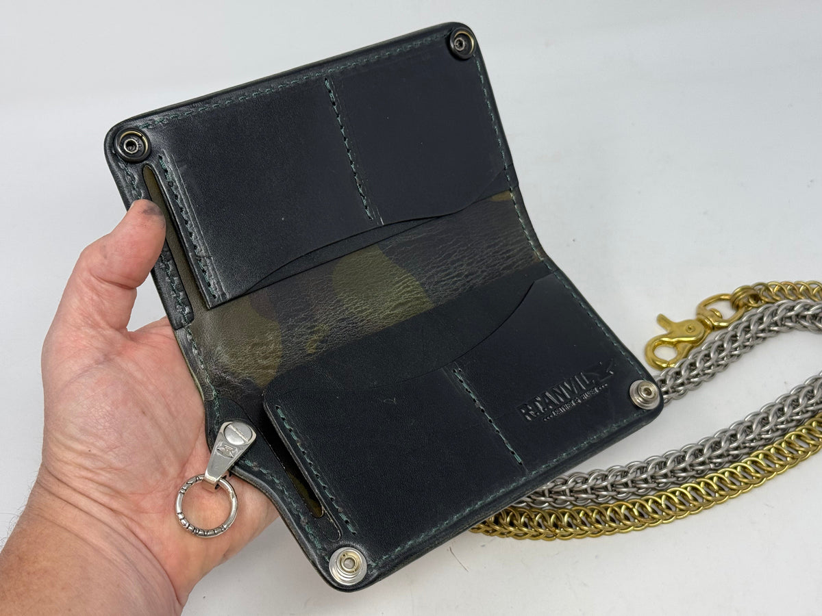 5G Long Biker Chain Wallet - Forrest Green Nubuck Alligator 4
