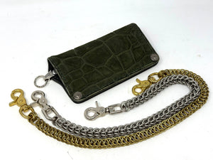 5G Long Biker Chain Wallet - Forrest Green Nubuck Alligator 4