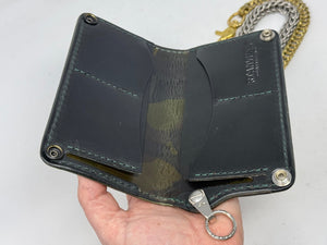 5G Long Biker Chain Wallet - Forrest Green Nubuck Alligator 4