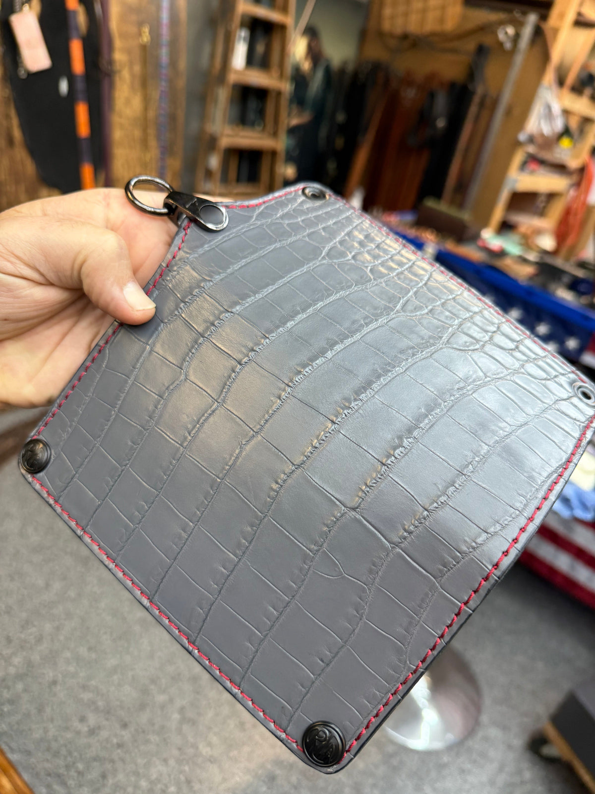 5G Long Biker Chain Wallet - Gray Alligator
