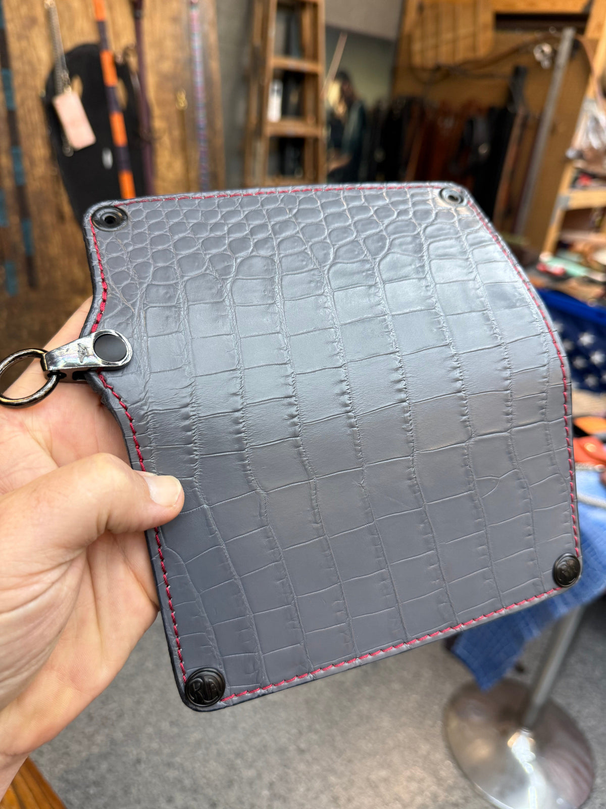 5G Long Biker Chain Wallet - Gray Alligator