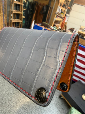 5G Long Biker Chain Wallet - Gray Alligator
