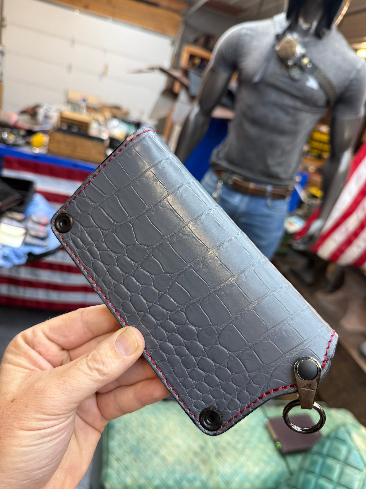 5G Long Biker Chain Wallet - Gray Alligator