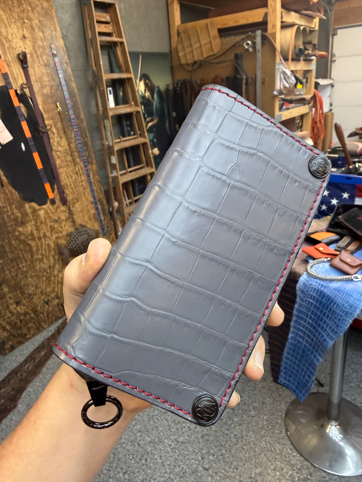 5G Long Biker Chain Wallet - Gray Alligator