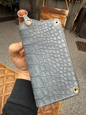 5G Long Biker Chain Wallet - Gray Nubuck Alligator - Anvil Customs