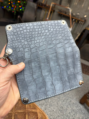 5G Long Biker Chain Wallet - Gray Nubuck Alligator - Anvil Customs