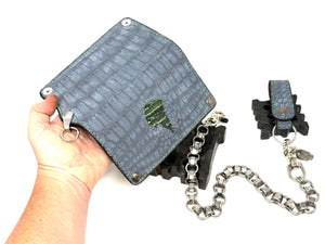 5G Long Biker Chain Wallet - Gray Nubuck Alligator x Elephant