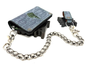 5G Long Biker Chain Wallet - Gray Nubuck Alligator x Elephant