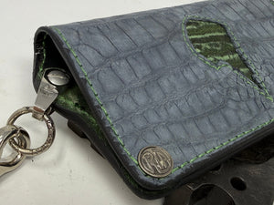5G Long Biker Chain Wallet - Gray Nubuck Alligator x Elephant
